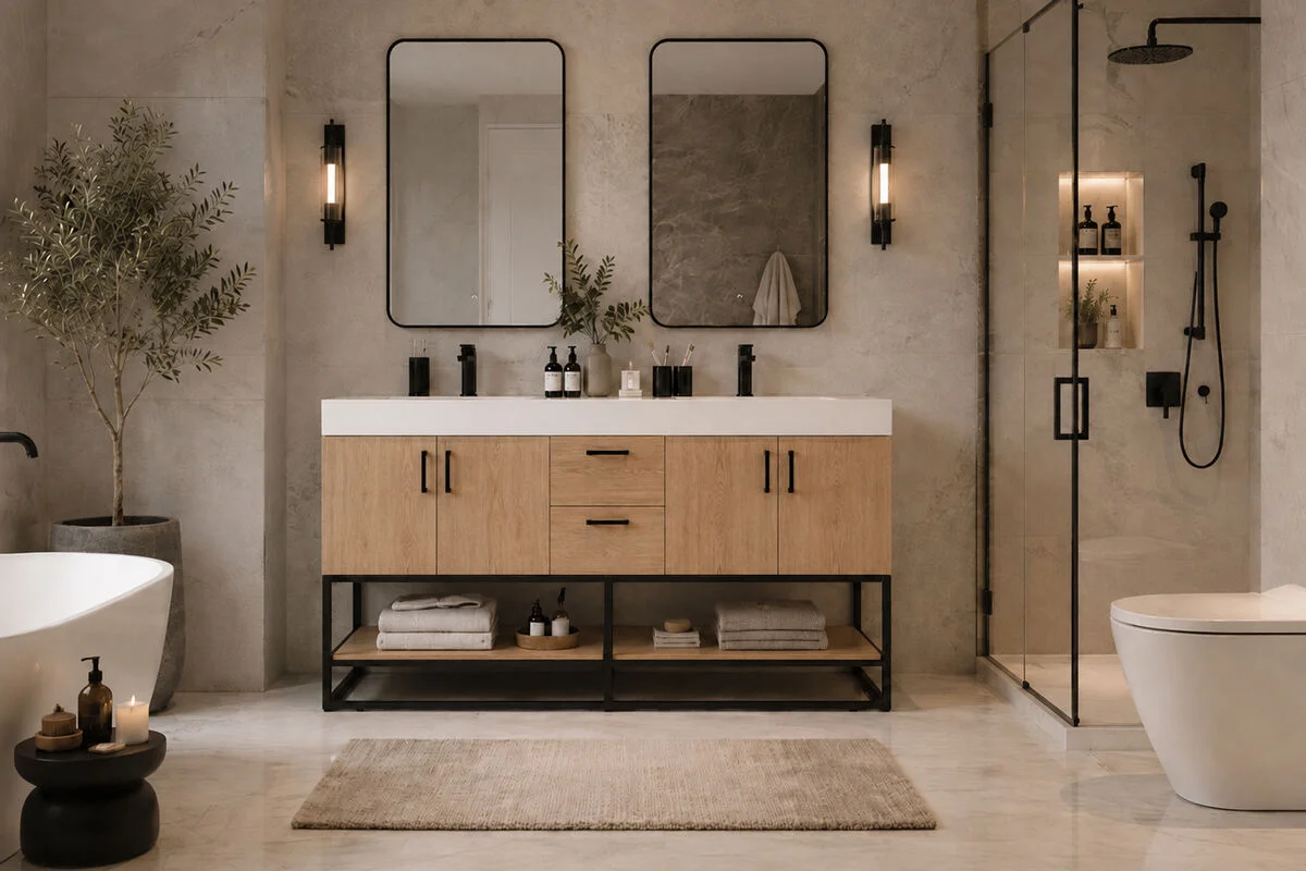 Solana Bathroom Cabinet - Natural Oak 60"
